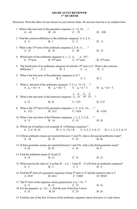 nat reviewer for grade 10 science with answer key pdf